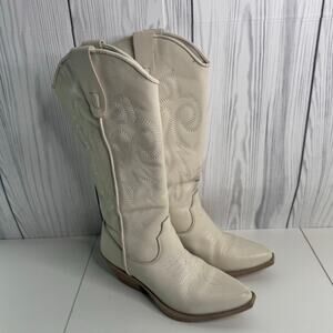 Western Boots Womens 6 White Cowgirl Embroidered Country Concert Festival